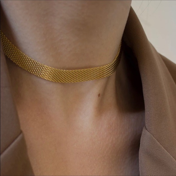 NEW 18K GOLD WIDE CHAIN CHOKER NECKLACE - Picture 3 of 6